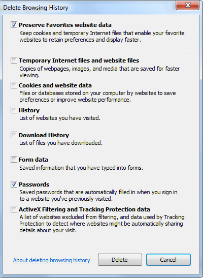 Delete Saved Passwords in Internet Explorer Step 2