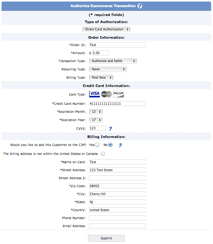 Perform Test Transaction