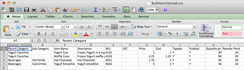 Product Information in CSV