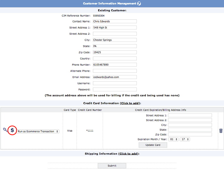 Add Customer to CIM