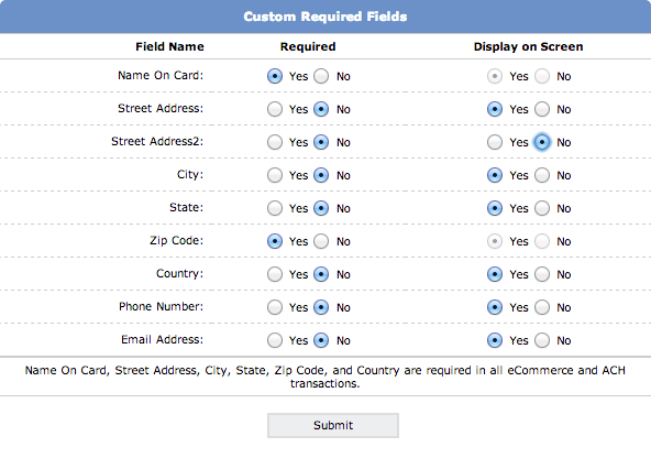 Custom Required Fields