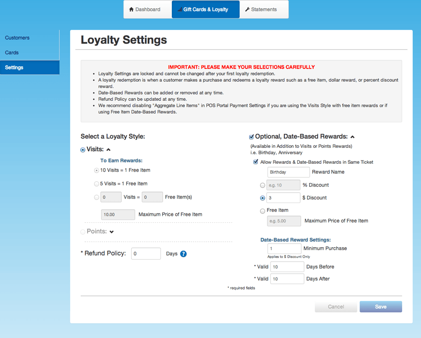 Edit Loyalty Settings