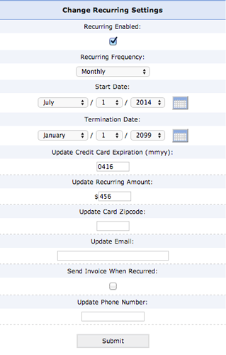 Edit Recurring Billing