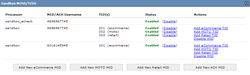 Gateway Sandbox Accounts