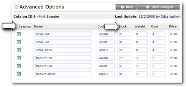 Manage Stock Numbers for Multiple Options