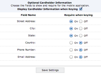 Optional Cardholder Information