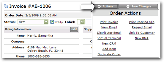 View Order Actions