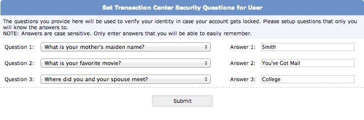 Set Up and Edit Security Questions