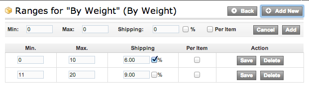 Shipping by Weight Ranges