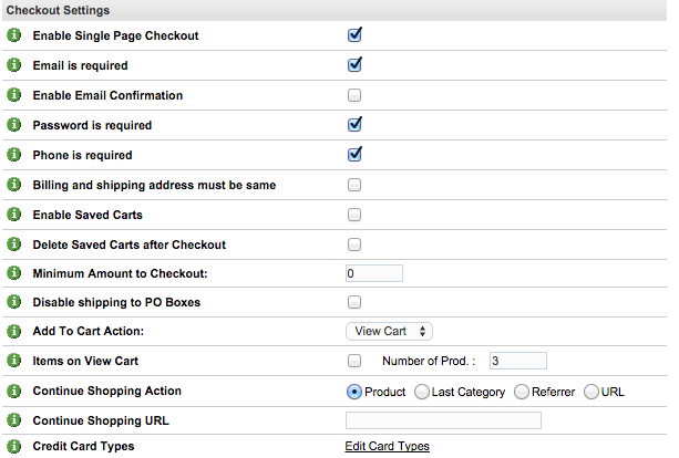 Store Checkout Settings