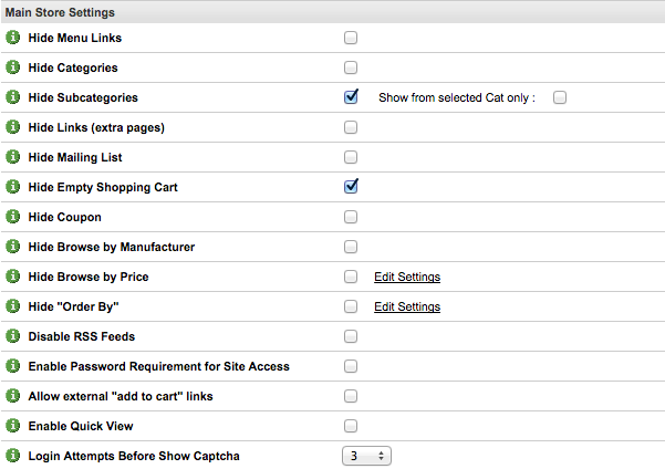 Store Main Settings