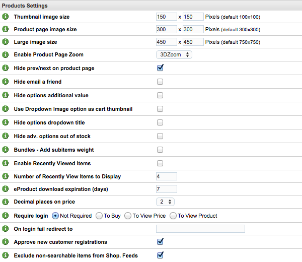 Store Products Settings