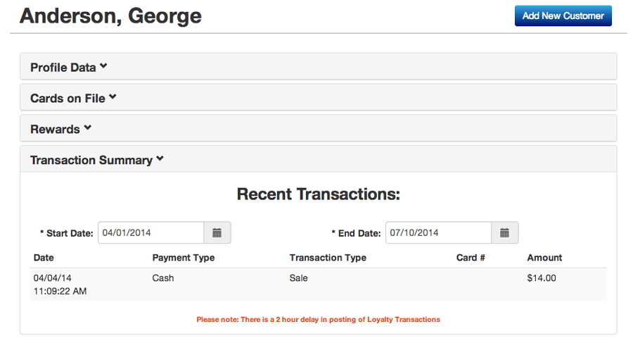 View Loyalty Transactions